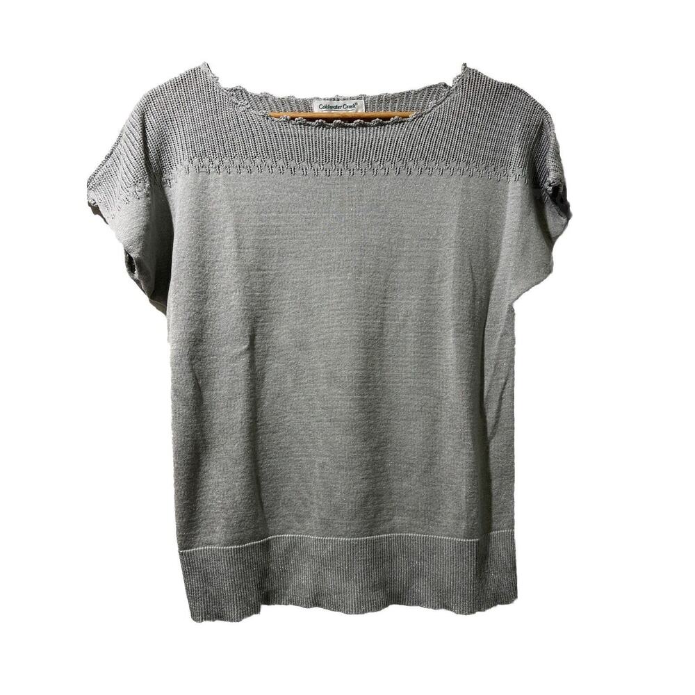 Coldwater Creek Sweater Silk shiny Small Silver Metallic Short Sleeve